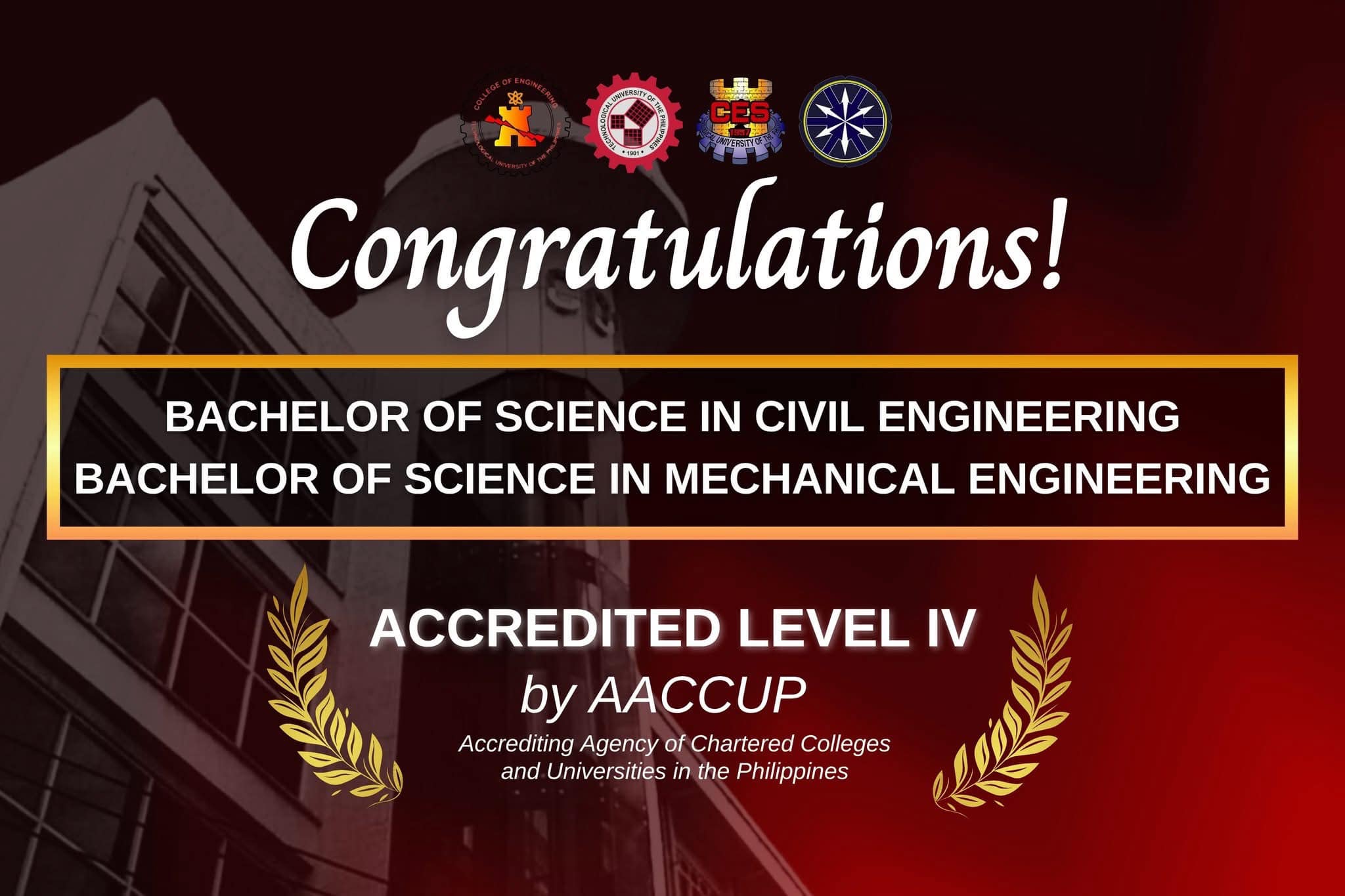 TUP Manila’s Civil Engineering Program Earns Prestigious AACCUP Level IV Phase 2 Accreditation