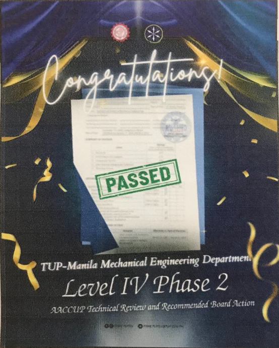 TUP-Manila Mechanical Engineering Department Earns Level IV Phase 2 AACCUP Accreditation