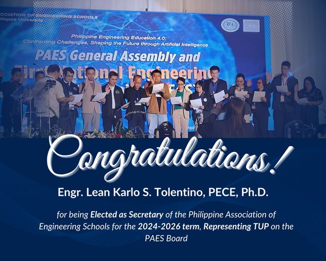 TUP Manila's Dr. Lean Karlo Tolentino Elected Secretary of PAES for 2024-2026 Term