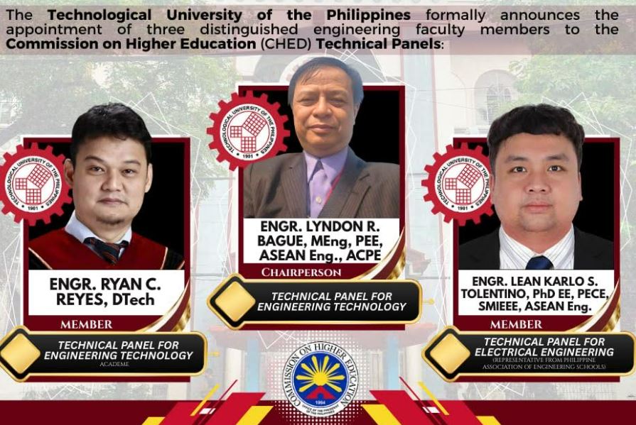 Three Engineering Faculty Members from TUP Appointed to CHED Technical Panels