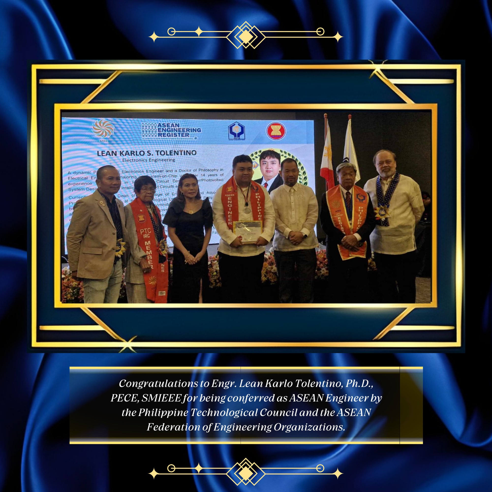 TUP Manila’s Dr. Lean Karlo Tolentino Earns Prestigious ASEAN Engineer Title